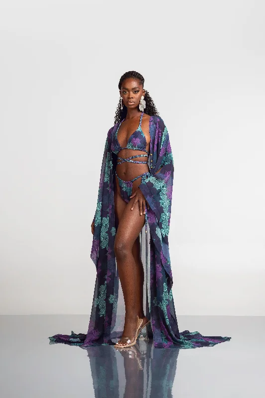 Ruffled - hem cover ups for a cute and feminine lookZURI LONG KAFTAN CHIFFON KIMONO
